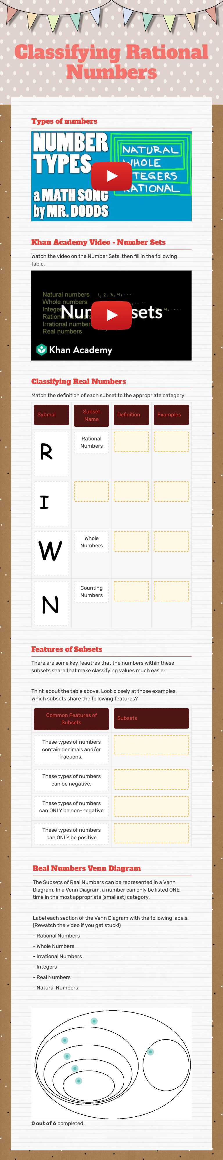 Classifying Rational  Numbers worksheet preview image