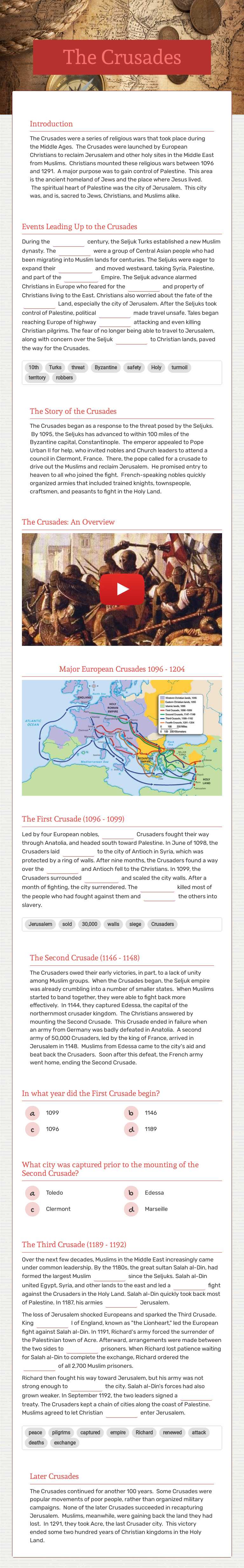 The Crusades Grade 9 worksheet preview