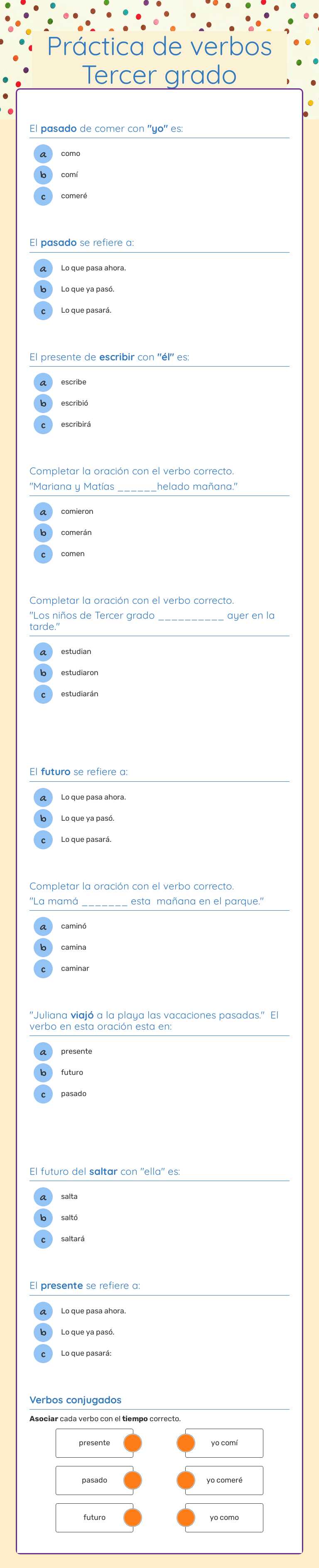 Práctica de verbos Tercer grado worksheet preview image