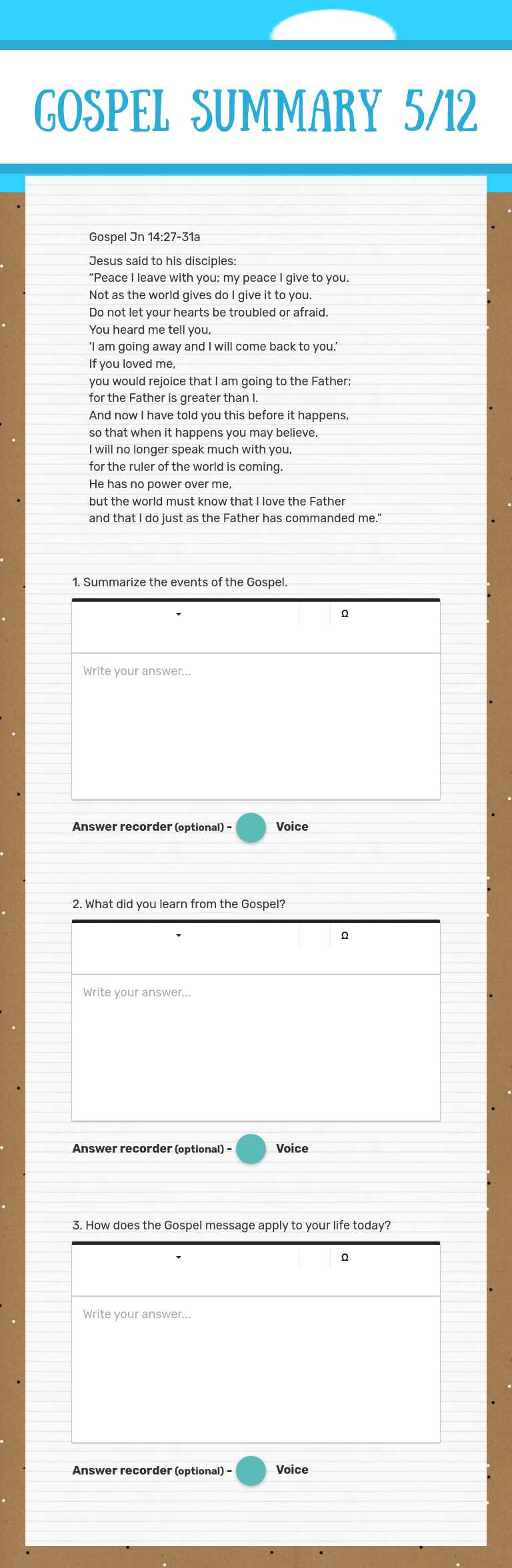 Gospel Summary 5/12 worksheet preview image