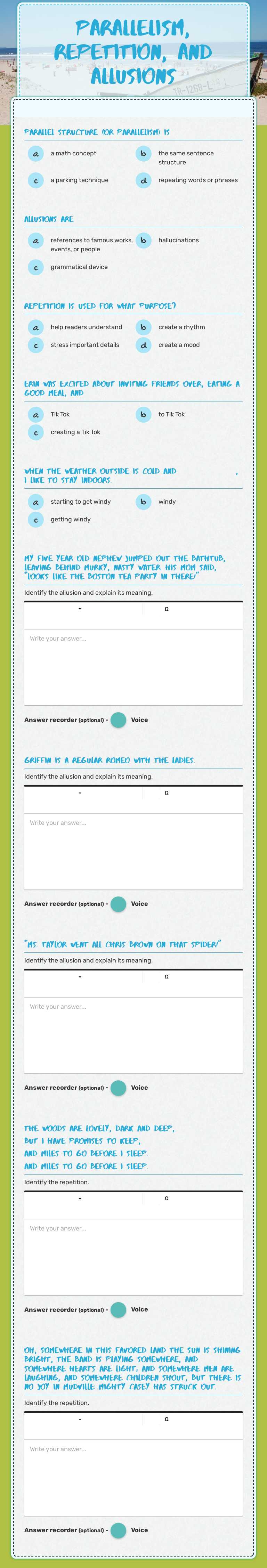 parallelism, repetition, and allusions worksheet preview image