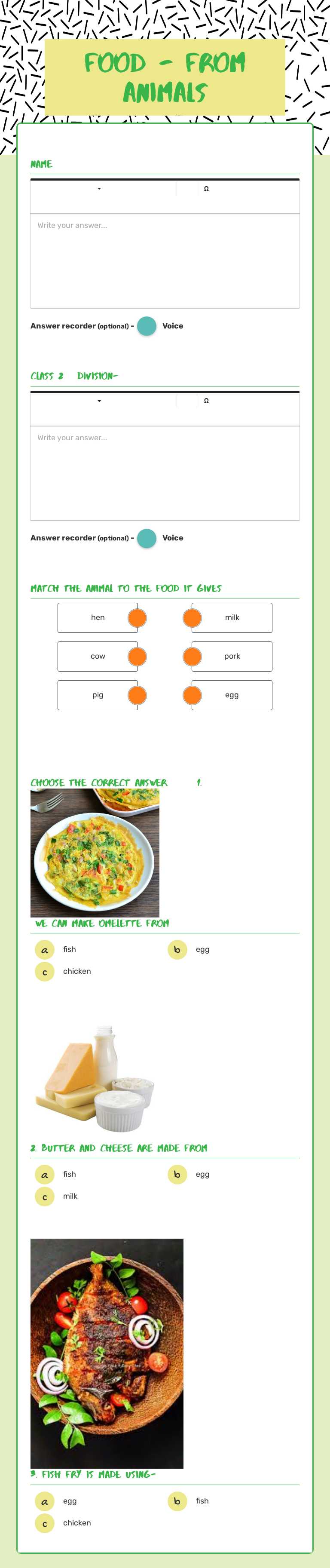 Food -       from animals worksheet preview image