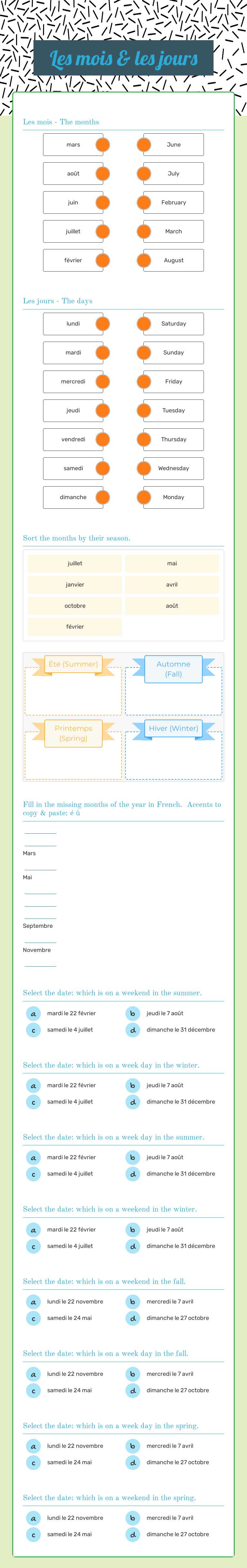 Les mois & les jours worksheet preview image