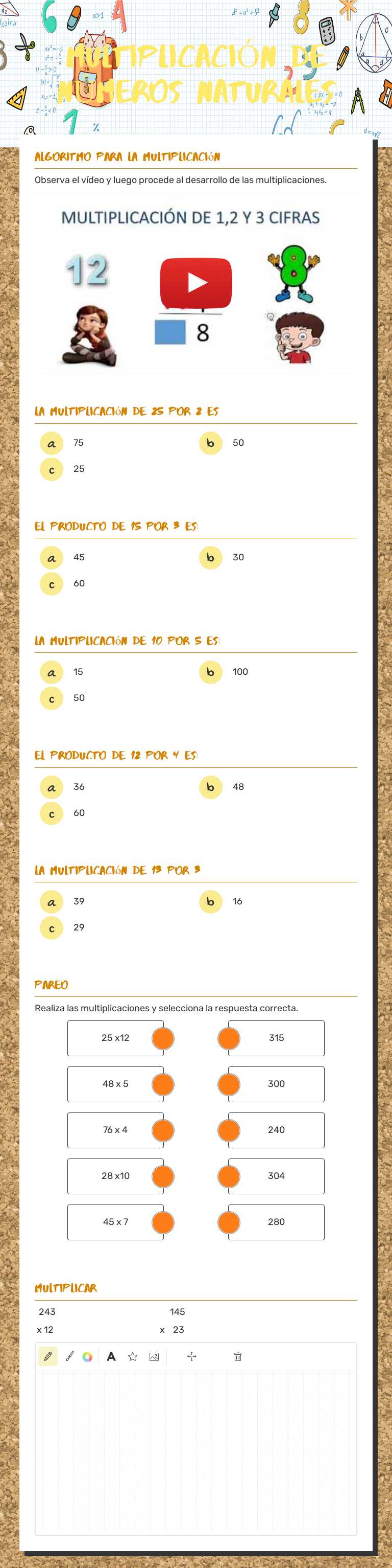 MULTIPLICACIÓN DE NÚMEROS NATURALES worksheet preview image