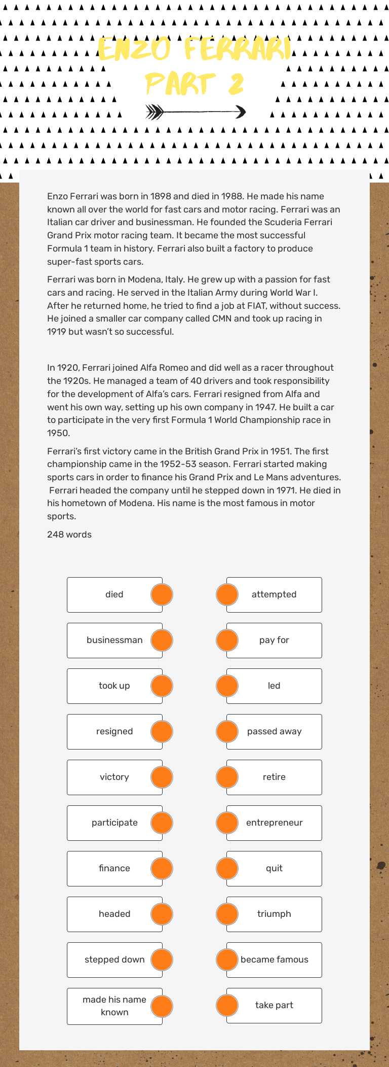 enzo ferrari part 2 worksheet preview image