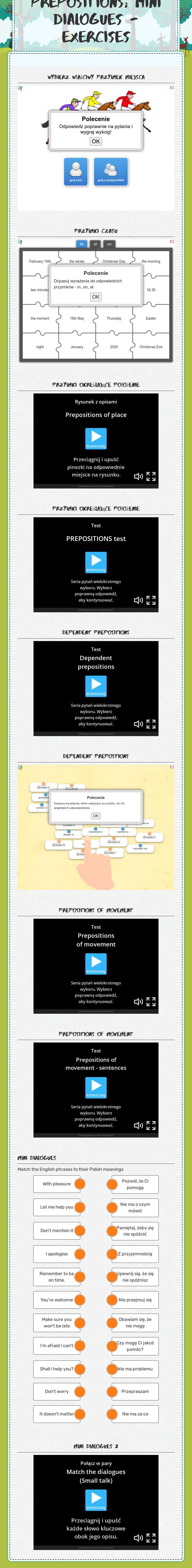 Prepositions; Mini Dialogues - exercises worksheet preview image