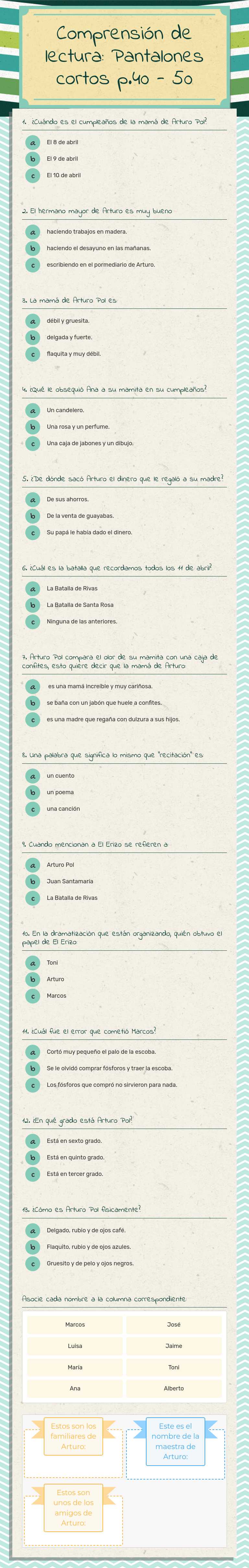 Comprensión de lectura:    Pantalones cortos p.40 - 50 worksheet preview image