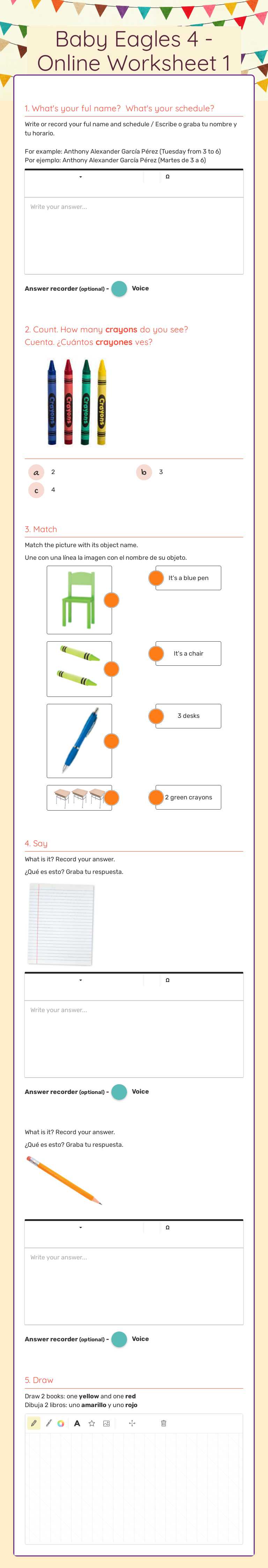 Baby Eagles 4 - Online Worksheet 1 Preschool worksheet preview