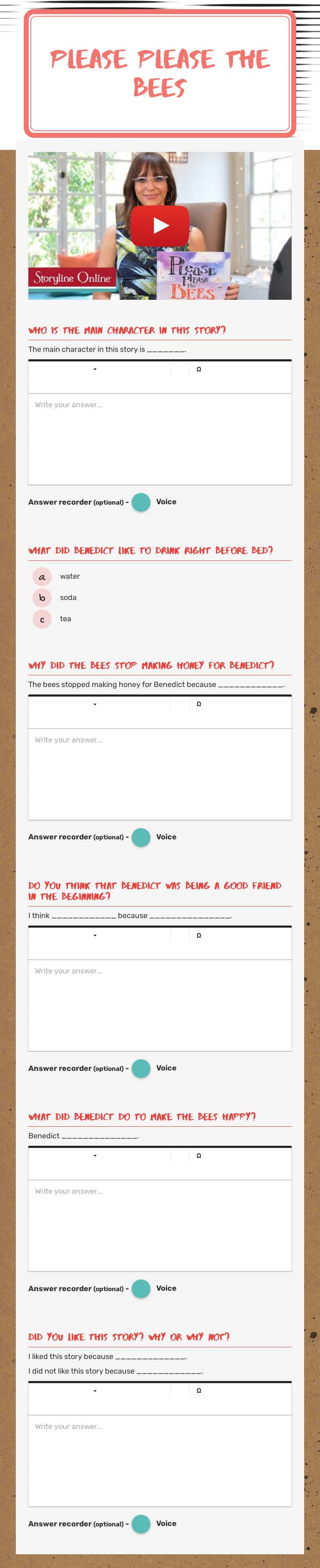 Please Please the Bees Grade 1 worksheet preview