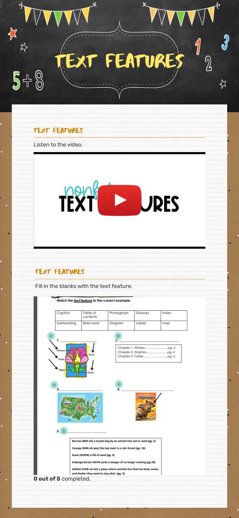 Text Features worksheet preview image