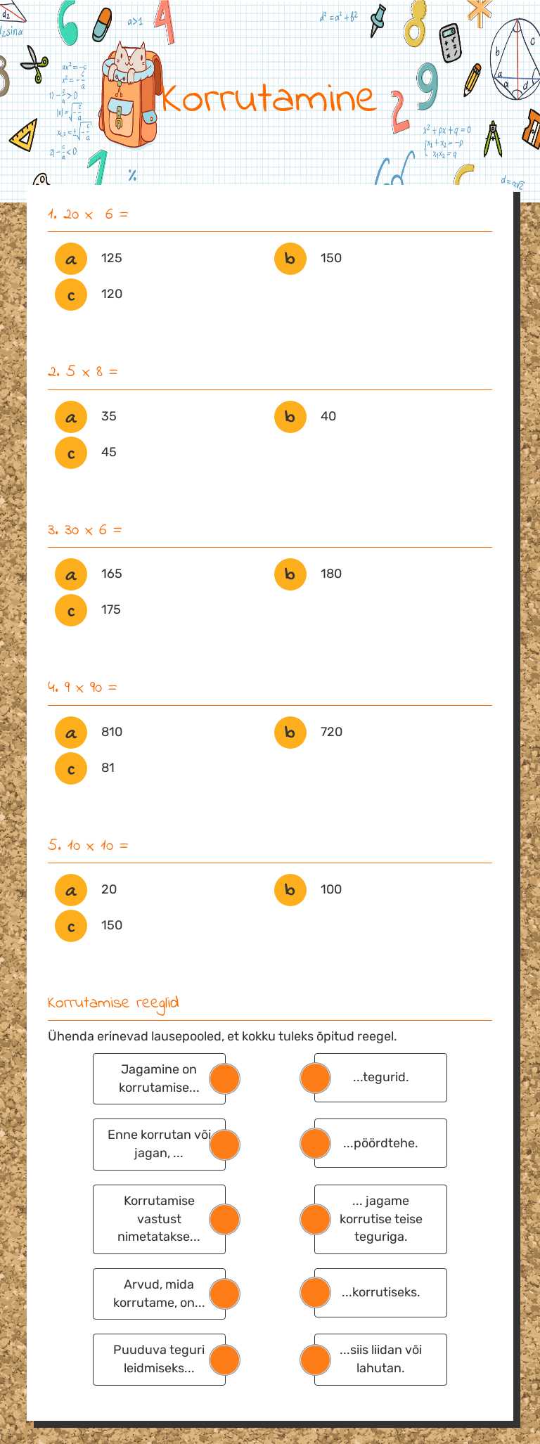 Korrutamine worksheet preview image