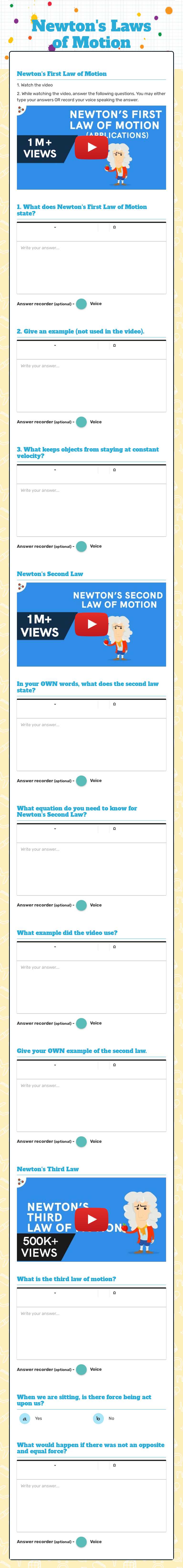 Newton's Laws of Motion worksheet preview image