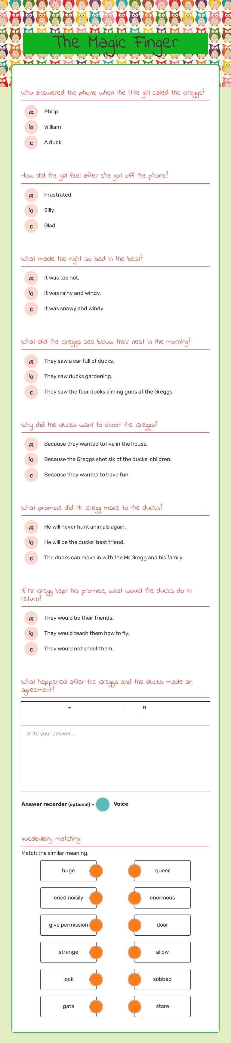 The Magic Finger Grade 4 worksheet preview