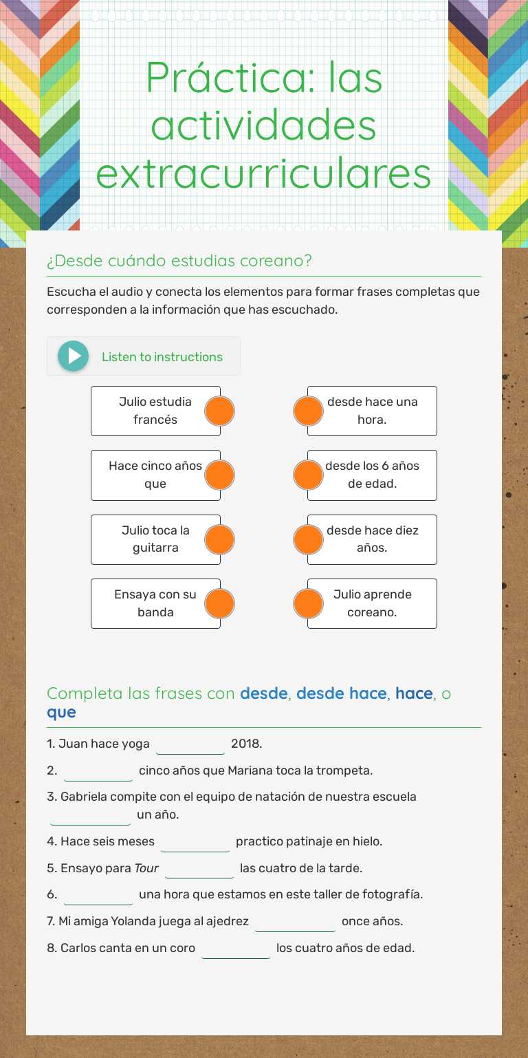 Práctica: las actividades extracurriculares Grade 10 worksheet preview