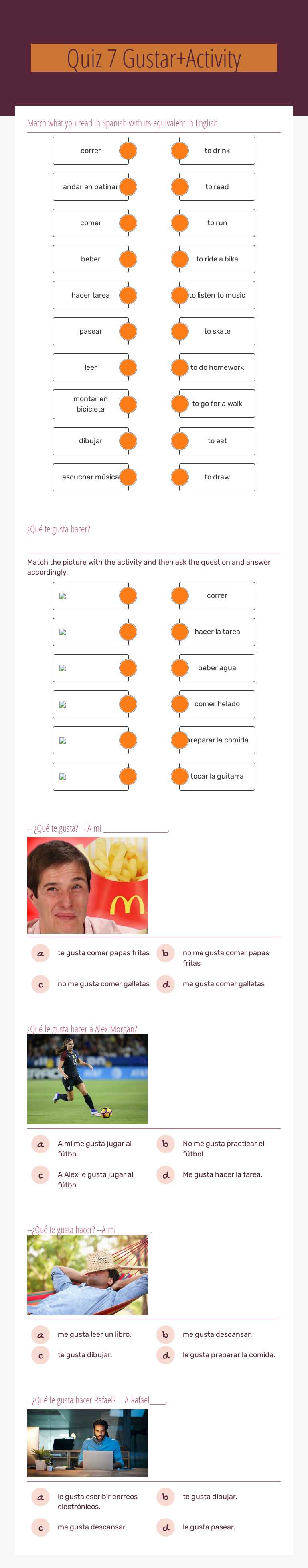 Quiz 7                    Gustar+Activity worksheet preview image