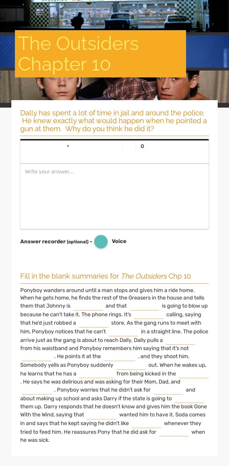The Outsiders Chapter 10 worksheet preview image
