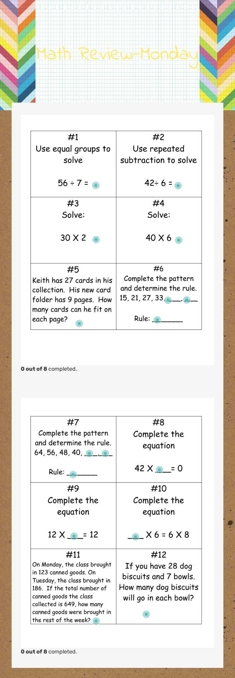 Math Review-Monday worksheet preview image