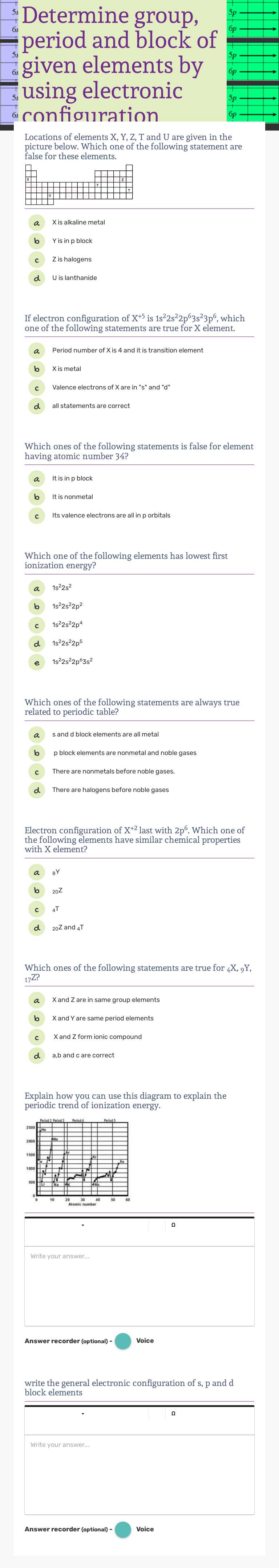 Determine group, period and block of given elements by using electronic configuration Grade 12 worksheet preview