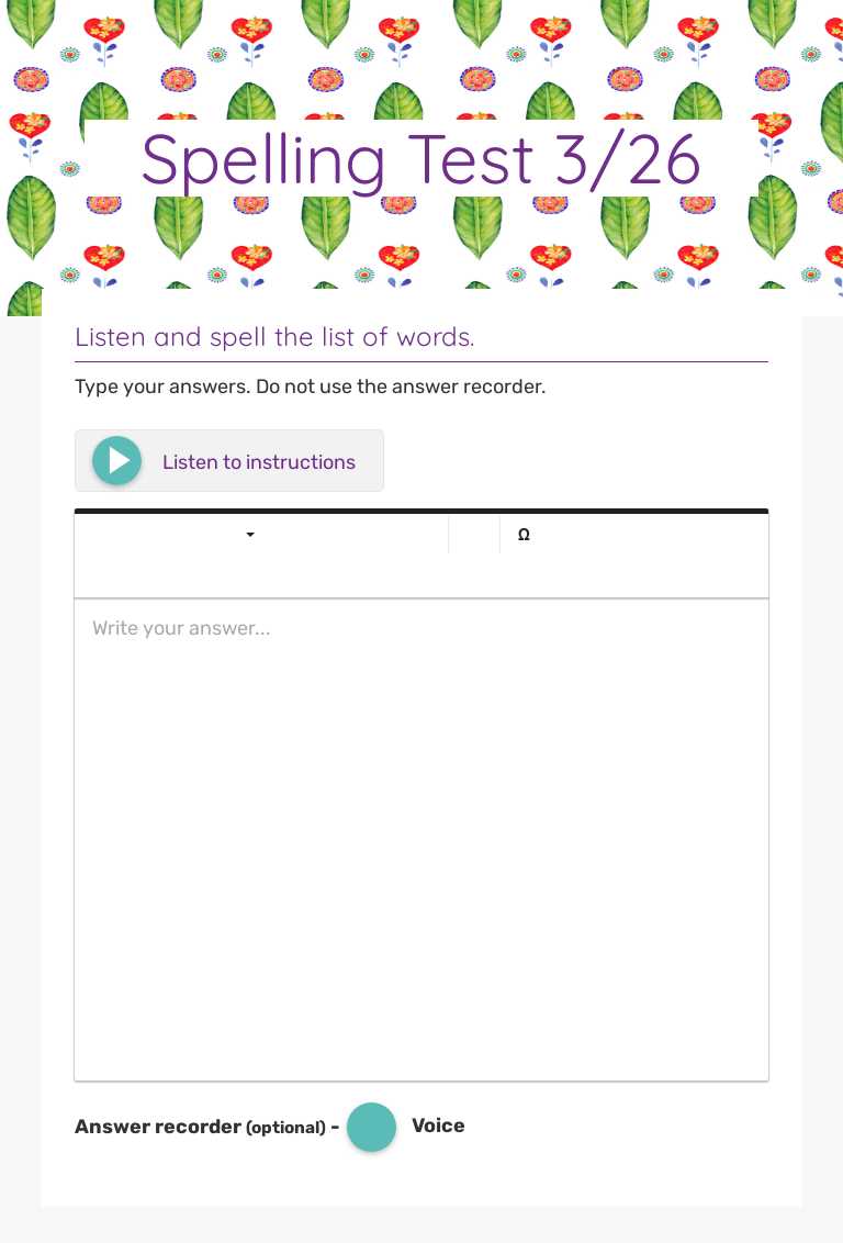 Spelling Test 3/26 worksheet preview image