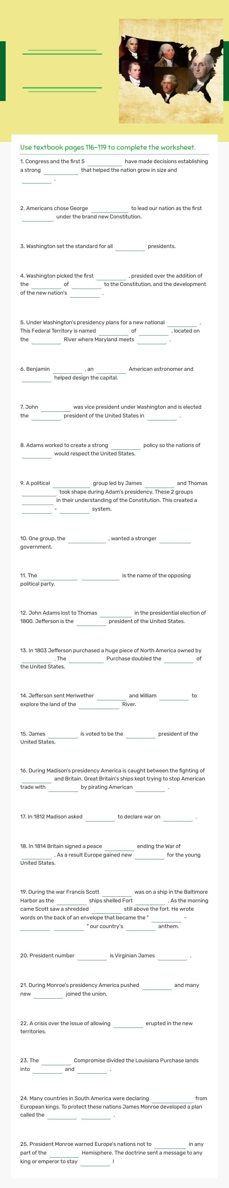 7c The First 5 Presidents worksheet preview image