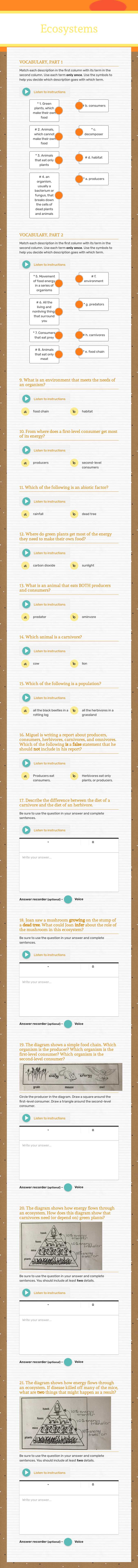 Ecosystems Grade 4 worksheet preview