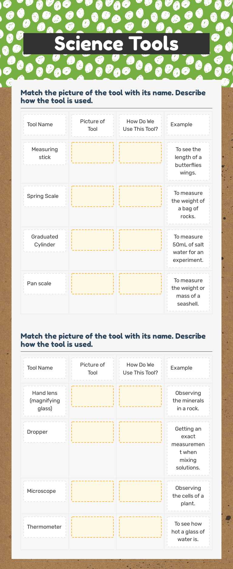 Science Tools worksheet preview image