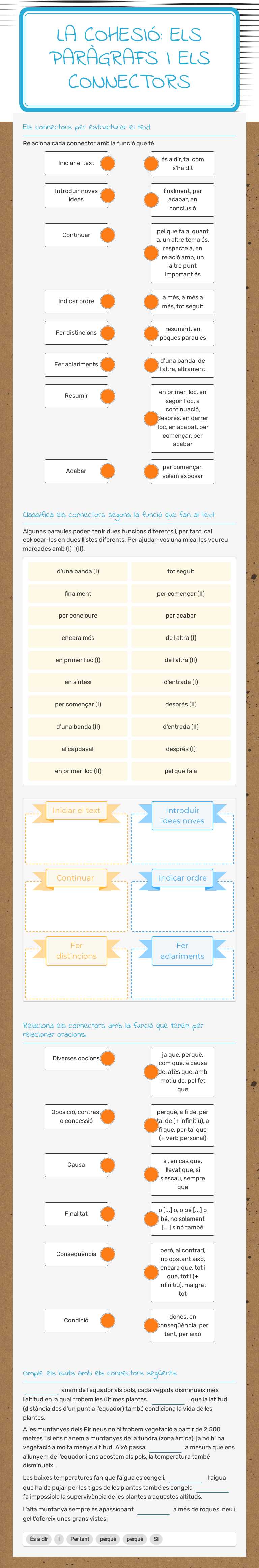 La cohesió: els paràgrafs i els connectors worksheet preview image