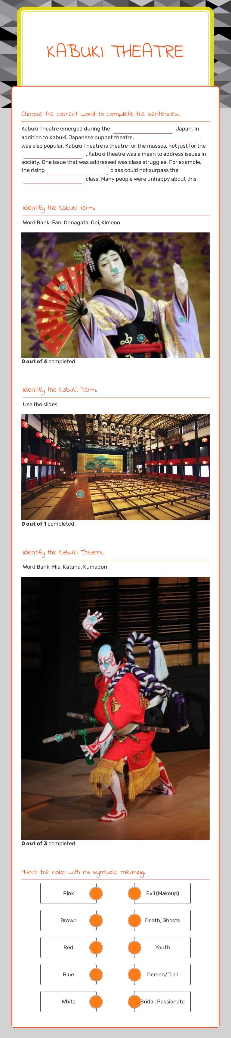 Kabuki Theatre worksheet preview image