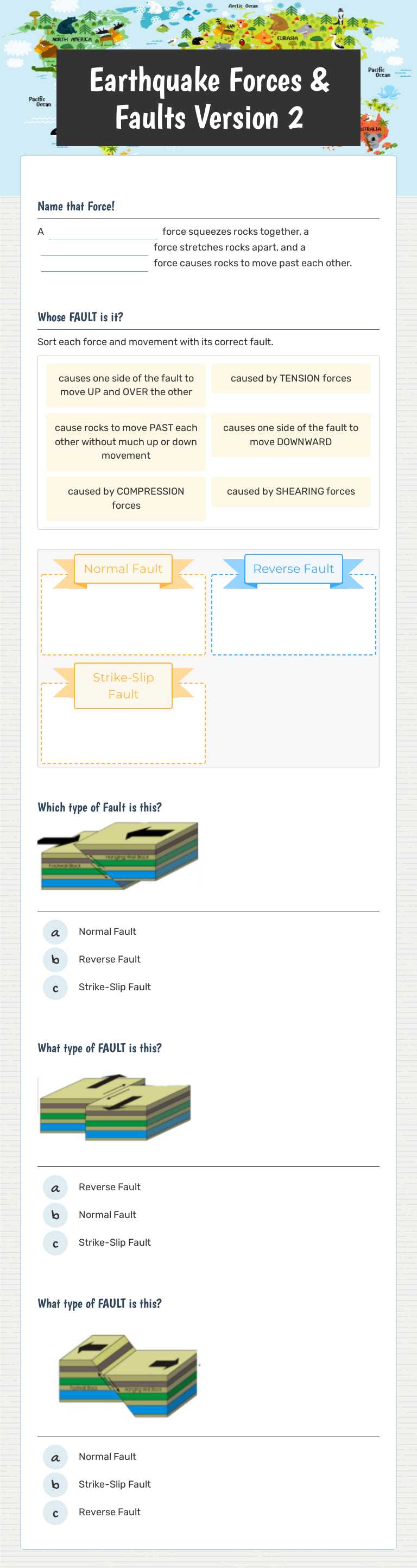 Earthquake Forces & Faults Version 2 worksheet preview image