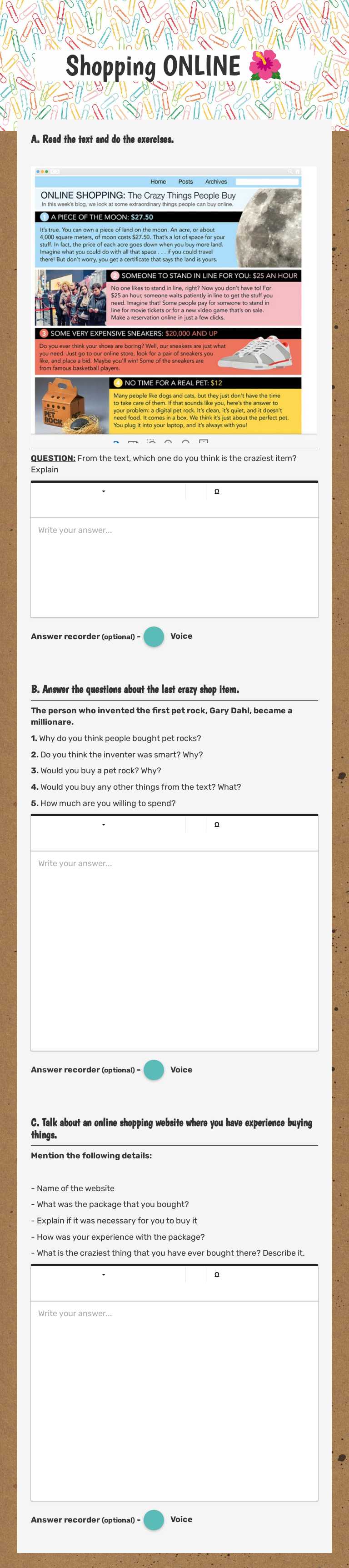 Shopping ONLINE 🌺 worksheet preview image