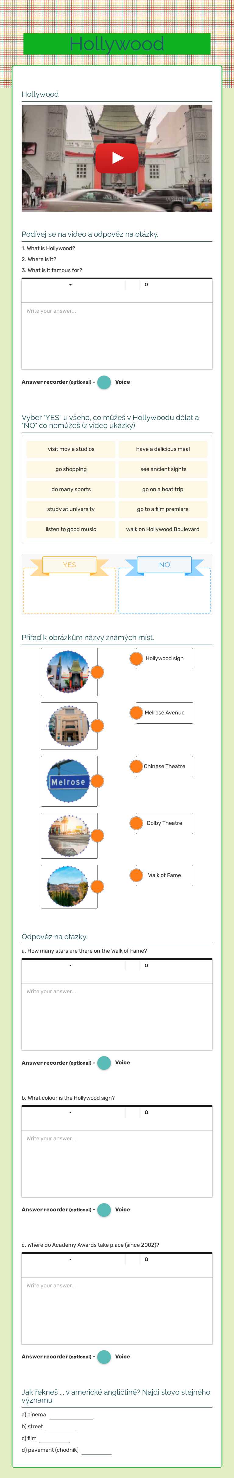Hollywood worksheet preview