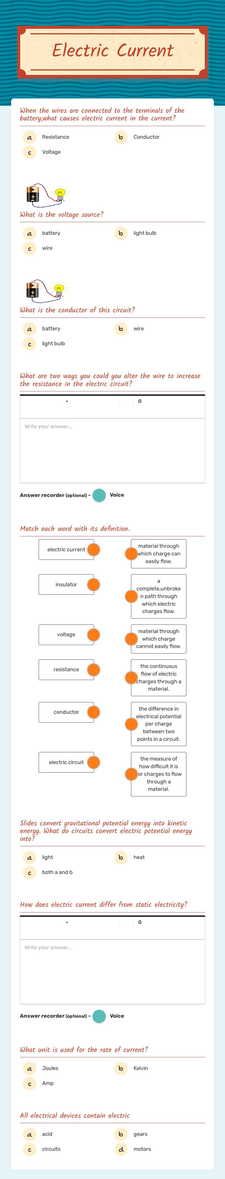 Electric Current worksheet preview image