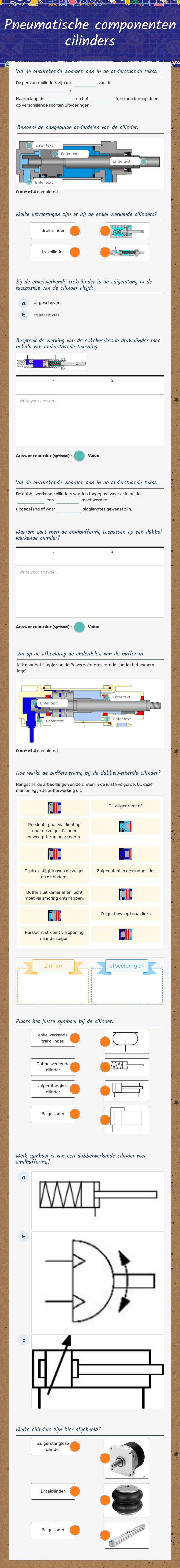Pneumatische componenten  cilinders worksheet preview image