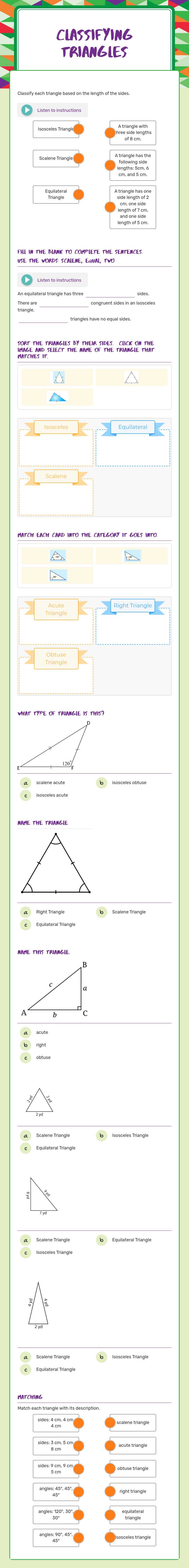 Classifying Triangles worksheet preview image
