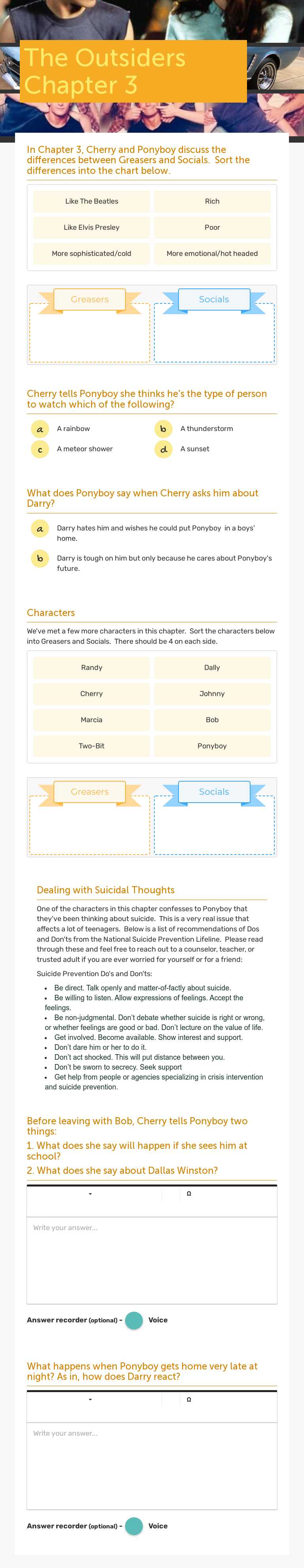 The Outsiders Chapter 3 worksheet preview image