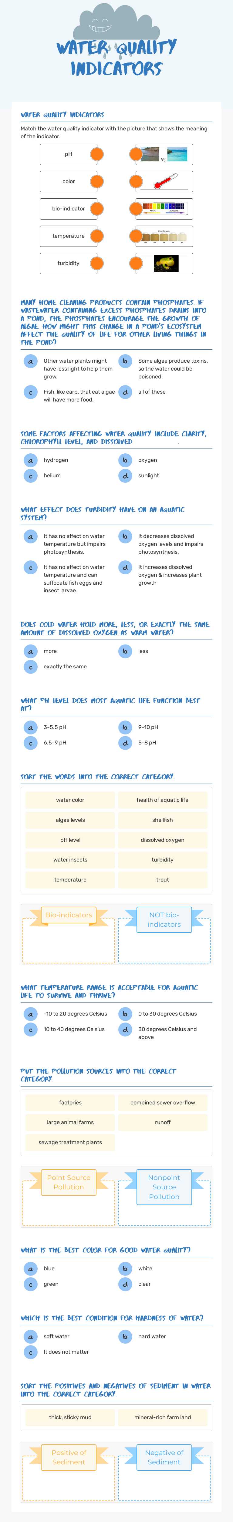Water Quality Indicators Grade 8 worksheet preview