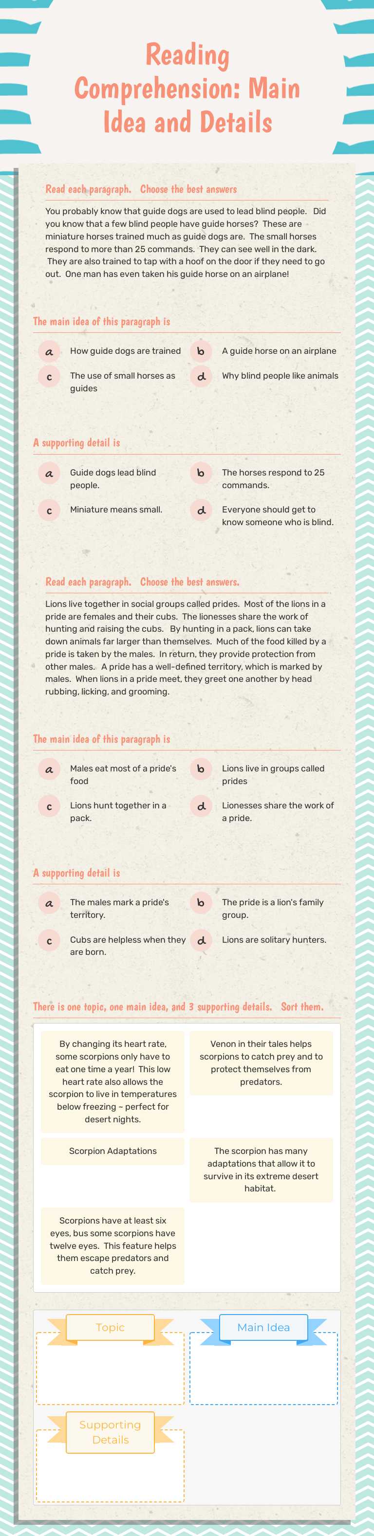 Reading Comprehension:
Main Idea and Details worksheet preview image