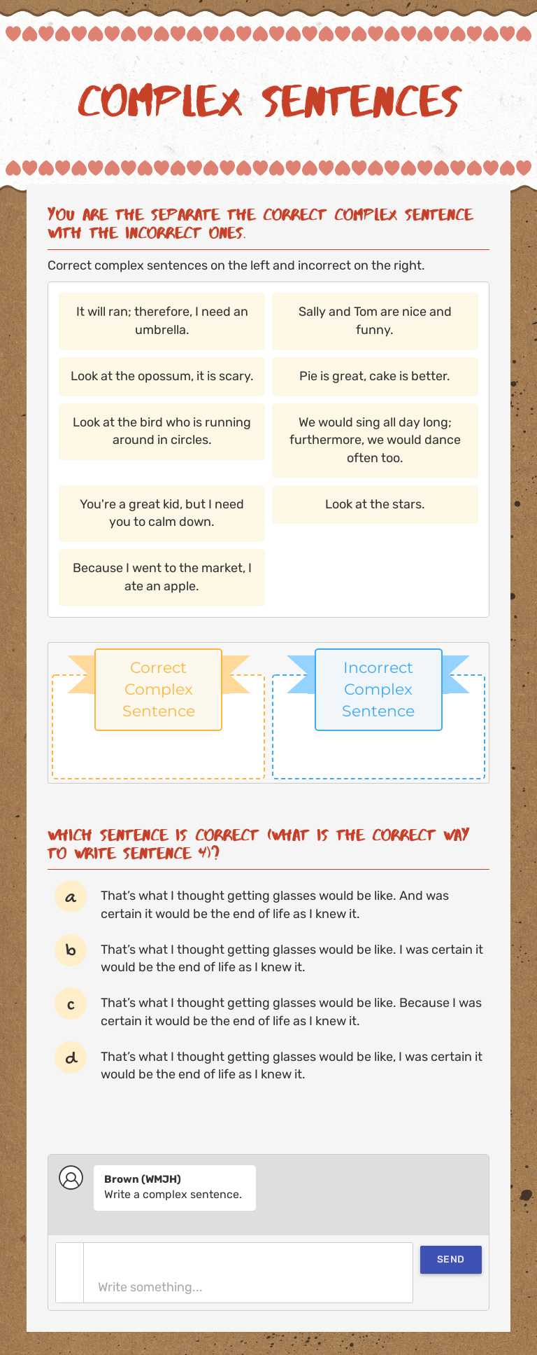 Complex Sentences worksheet preview image