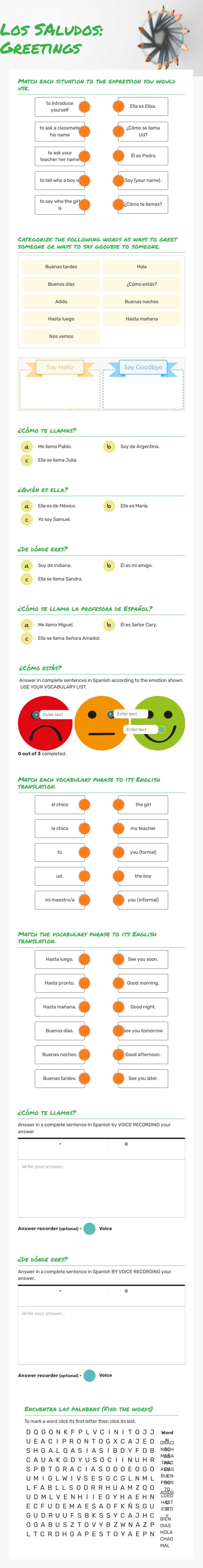 Los SAludos: Greetings worksheet preview image