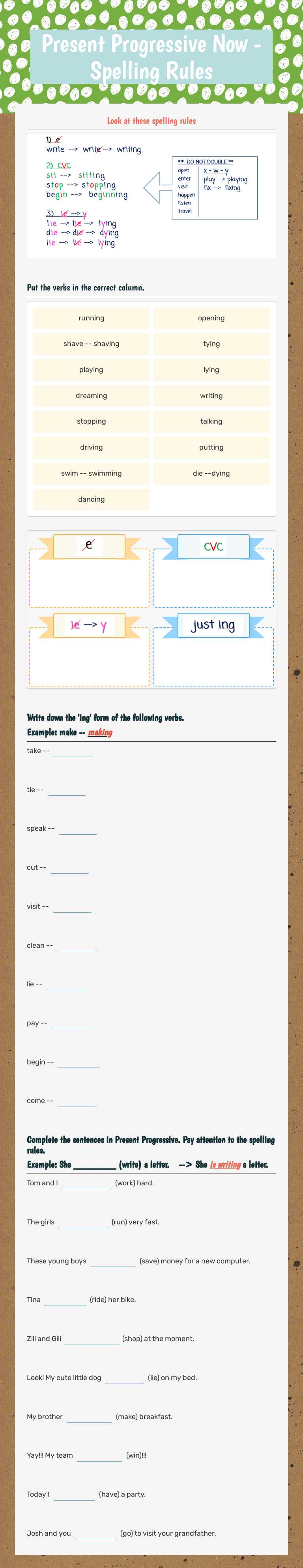 Present Progressive
Now - Spelling Rules Grade 8 worksheet preview