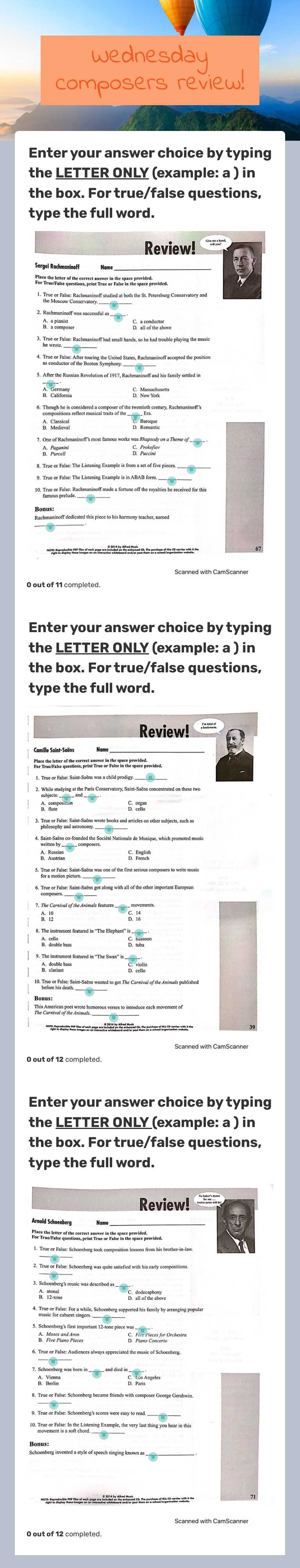 Wednesday composers review! worksheet preview image