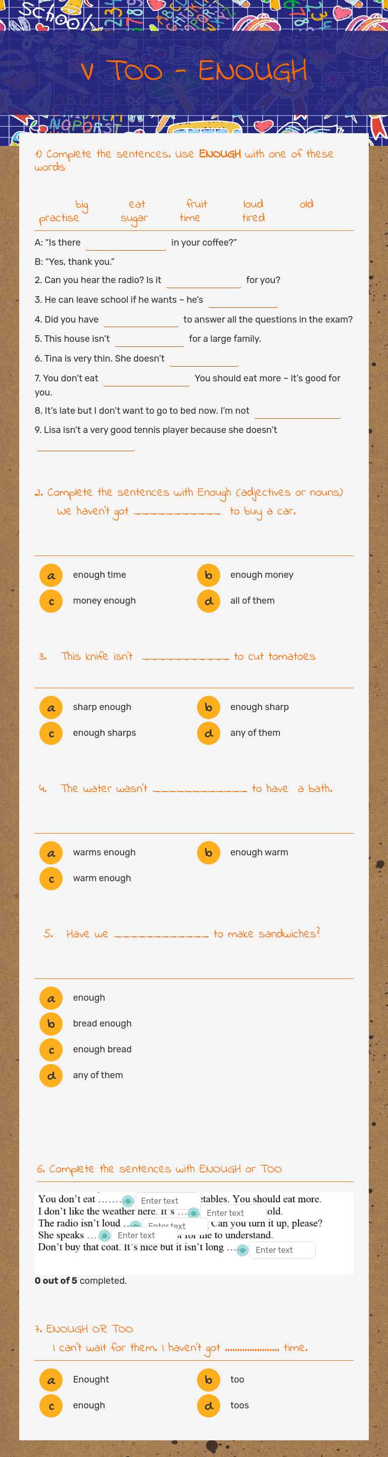 V TOO - ENOUGH worksheet preview image