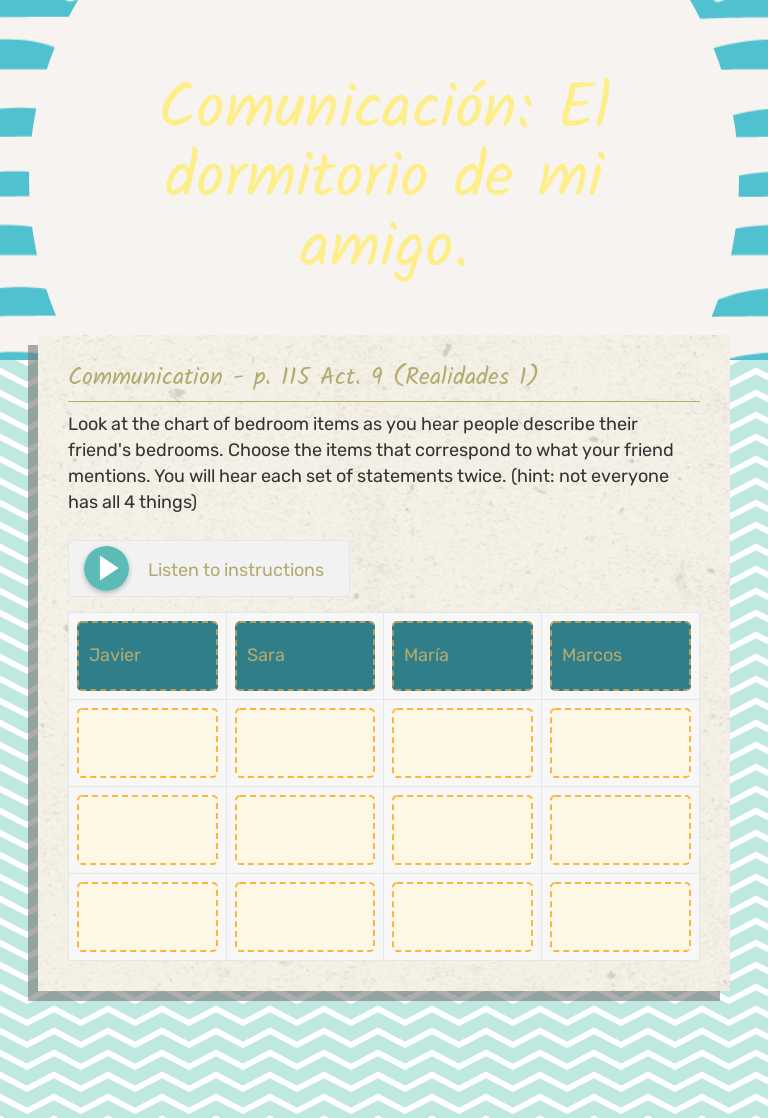 Comunicación:
El dormitorio de mi amigo. worksheet preview image