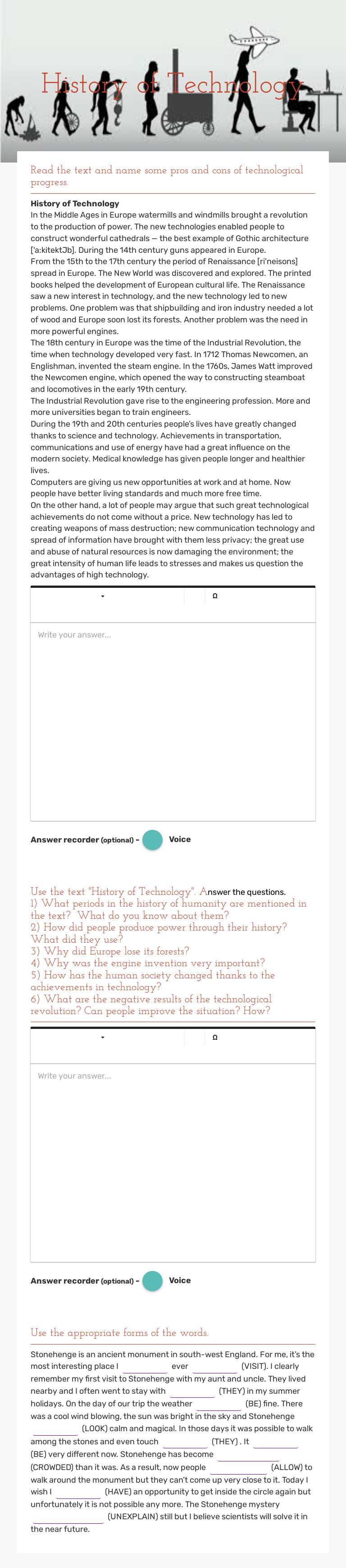 History of Technology worksheet preview image