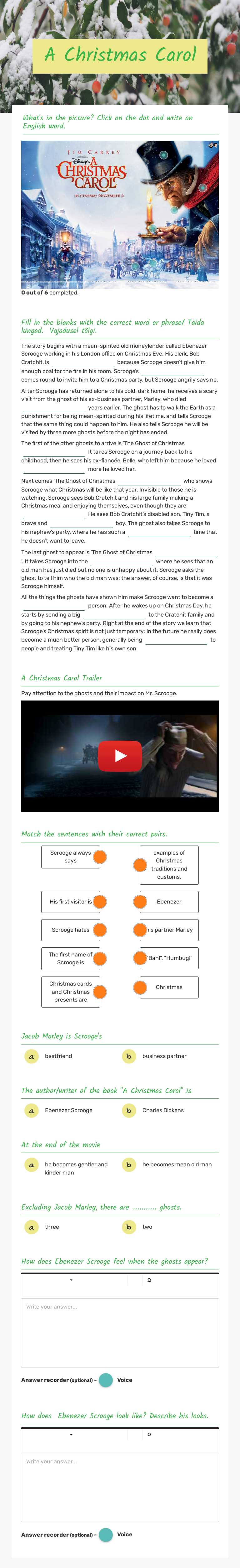 A Christmas Carol worksheet preview image