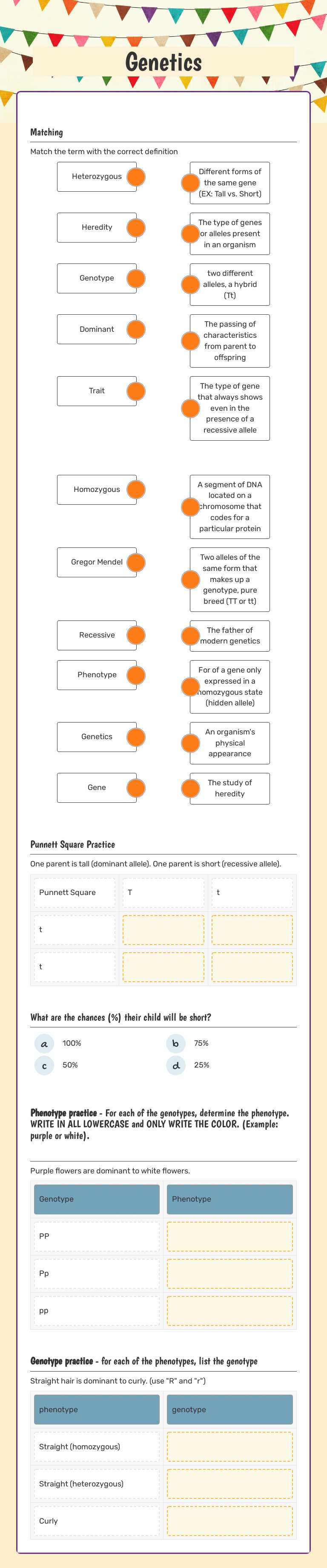 Genetics Grade 9 worksheet preview