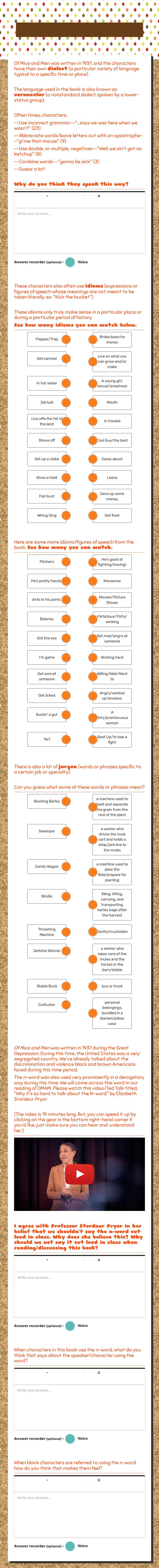 Language in Of Mice and Men worksheet preview image