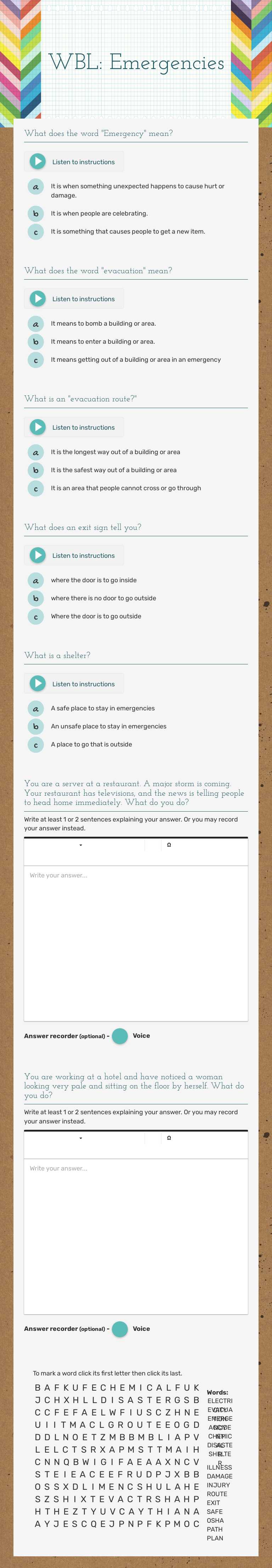 WBL: Emergencies worksheet preview image