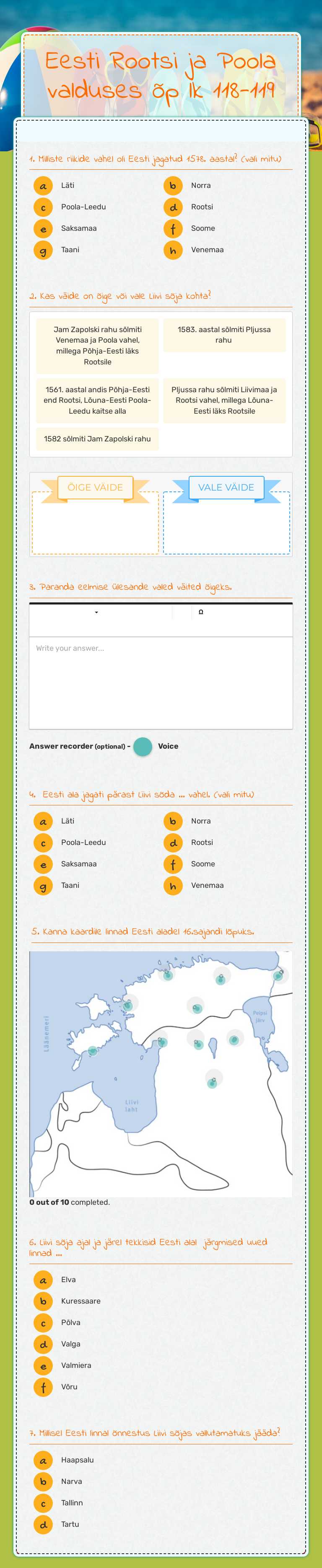 Eesti Rootsi ja Poola valduses õp lk 118-119 Grade 7 worksheet preview