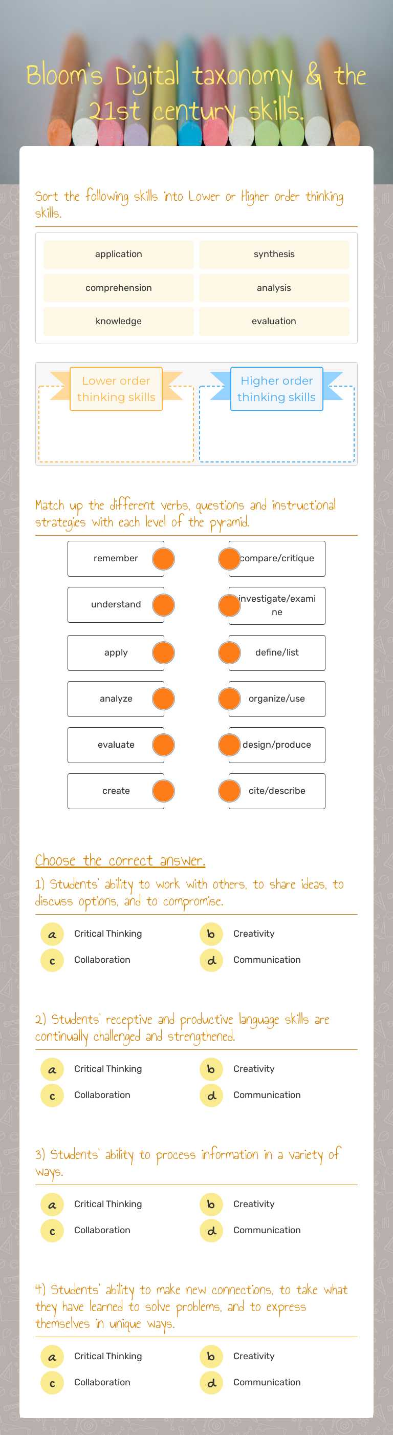 Bloom's Digital taxonomy & the 21st century skills. Other worksheet preview